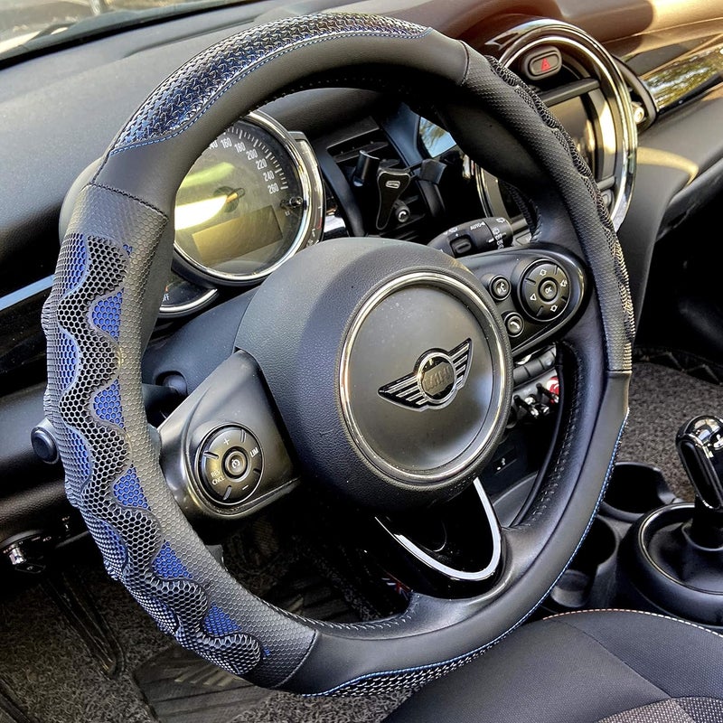 PINCTROT Large Size Steering Wheel Cover Great Grip with 3D Honeycomb Anti-Slip Design, 15.5-15.75 Inch (Blue) - Image 1