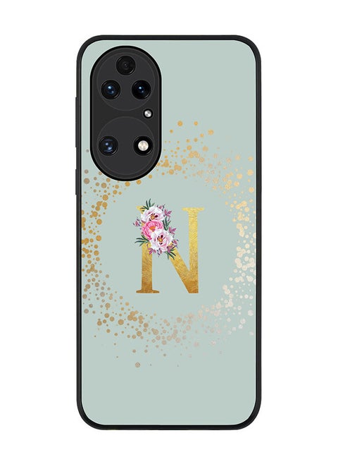 Rugged Black edge case for Huawei P50 Slim fit Soft Case Flexible Rubber Edges TPU Gel Thin Cover - Custom Monogram Initial Letter Floral Pattern Alphabet - N (Light Grey)