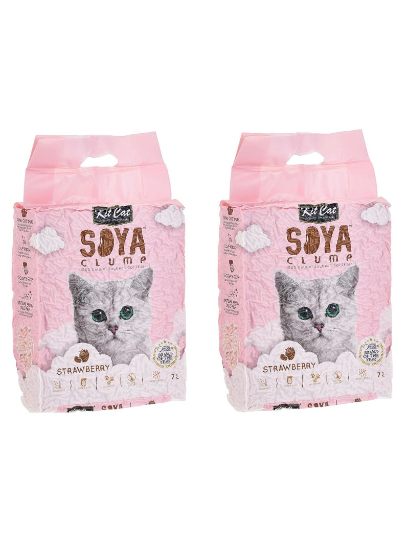 Kit Cat رمل فول الصويا الكتل لفول الصويا بنكهة الفراولة لجميع مراحل حياة القطط 2X7L