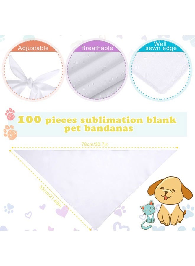 Kacctyen 100 Pcs Sublimation Blank Dog Bandanas Heat Transfer Washable Triangle Scarf DIY Sublimation PET Bandana Bib Kerchief Puppy Accessories for Dogs Cat, White(30.71 x 21.65 Inch) - Image 2