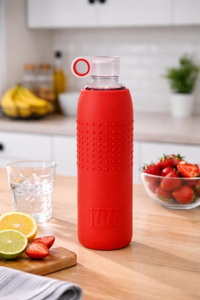 IZIZI Glass Bottle for Water with Protective Silicone Sleeve : Red. Glass Water Bottle 1000ml, Water Bottle for Office - Image 5