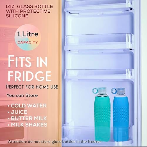 IZIZI Glass Bottle for Water with Protective Silicone Sleeve : Red. Glass Water Bottle 1000ml, Water Bottle for Office - Image 4