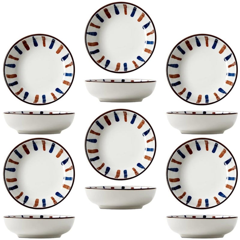 Krivety Japanese Style Ceramic Dipping Bowls,Appetizer Dessert,Cooking Prep,Multicolor Decorative Serving Dishes, Porcelain Side Dishes Plates Ketchup Condiments (Brown & White, 6 Pcs) - Image 1