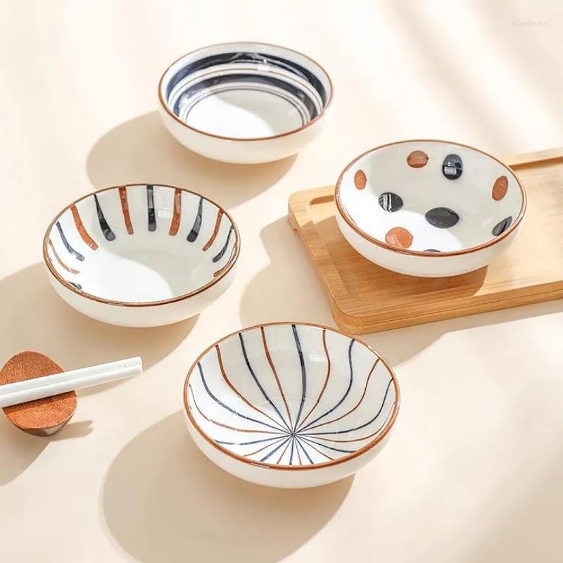 Krivety Japanese Style Ceramic Dipping Bowls,Appetizer Dessert,Cooking Prep,Multicolor Decorative Serving Dishes, Porcelain Side Dishes Plates Ketchup Condiments (Brown & White, 6 Pcs) - Image 4