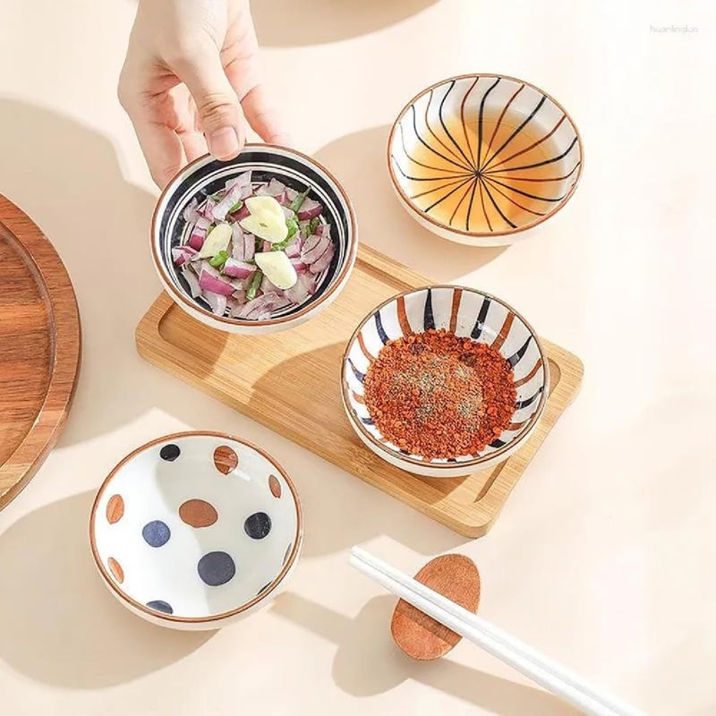 Krivety Japanese Style Ceramic Dipping Bowls,Appetizer Dessert,Cooking Prep,Multicolor Decorative Serving Dishes, Porcelain Side Dishes Plates Ketchup Condiments (Brown & White, 6 Pcs) - Image 5