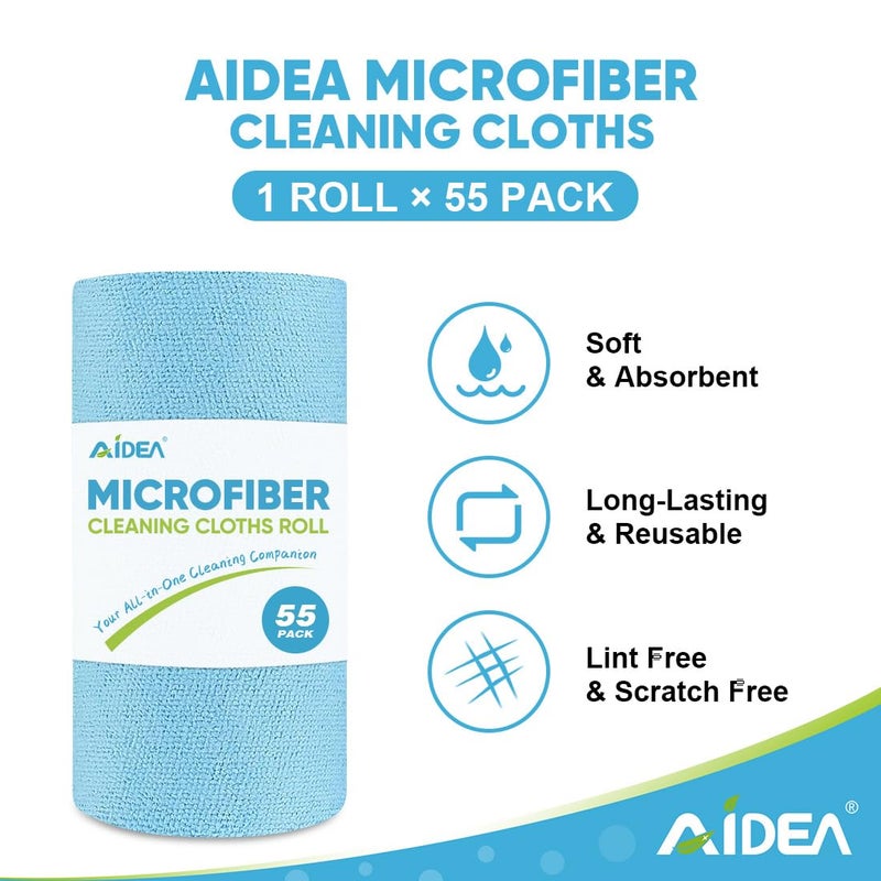 AIDEA Microfiber Cleaning Cloth Roll, Blue Shop Towels 55 Sheets Washable, Microfiber Towels for Cars, Blue Rags Reusable Paper Towel for Automotive, Workshop, House, Kitchen, Cleaning Supplies11Ã—9" - Image 3
