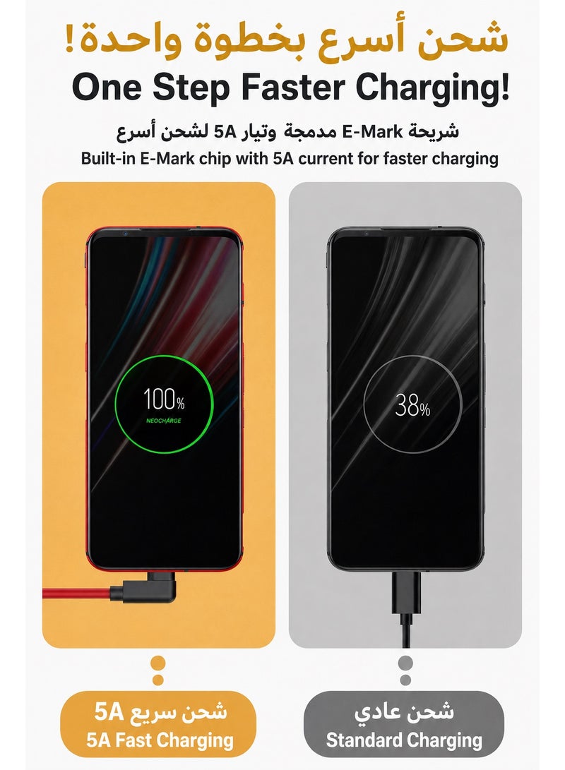 REDMAGIC Nubia REDMAGIC Original 5A USB-C to USB-C Gaming Cable, 1m Right-Angle Type-C Fast Charging and Data Cable for Mobile Gaming, Low-Profile 90-Degree Connector Compatible with REDMAGIC 3, 3S, 5G, 5S, Nubia Z20 NX629J, Android Phones, Tablets and USB-C Devices - Image 5