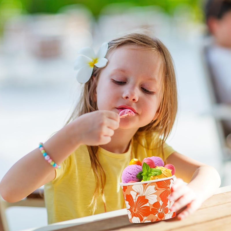 HOWAF 24pcs Hibiscus Tropical Ice Cream Bowls Summer Hawaiian Aloha Party Supplies Disposable Treat Snack Cups Paper Hibiscus Flowers 8 oz Dessert Bowls for Tiki Luau Party Supplies Favors - Image 5