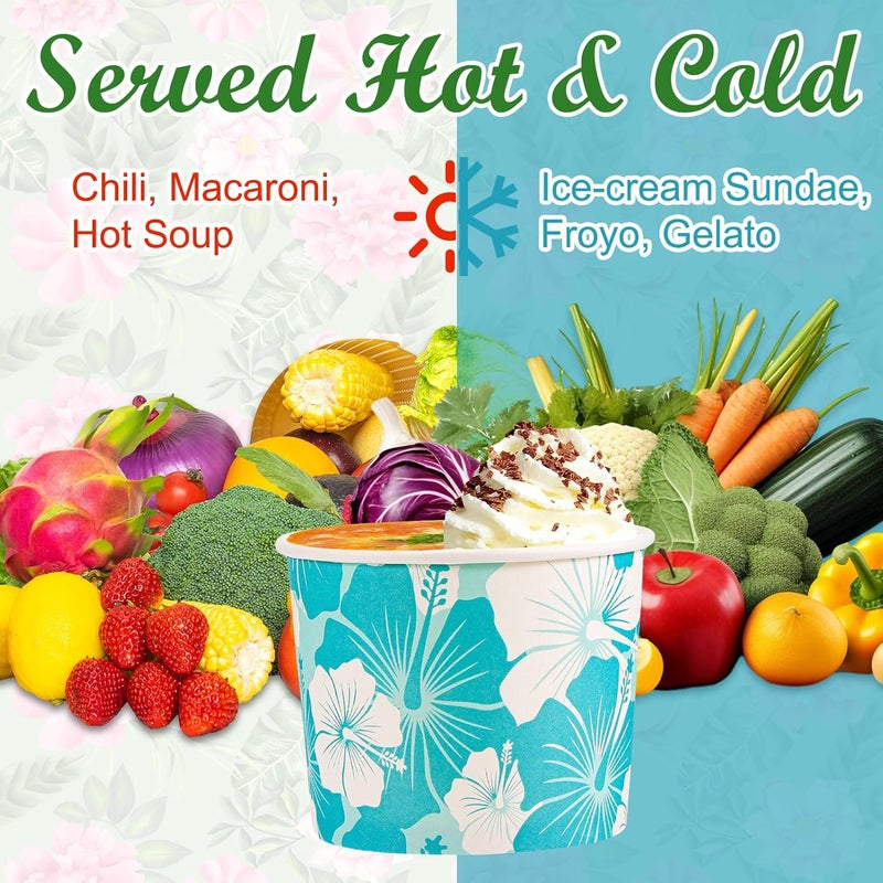 HOWAF 24pcs Hibiscus Tropical Ice Cream Bowls Summer Hawaiian Aloha Party Supplies Disposable Treat Snack Cups Paper Hibiscus Flowers 8 oz Dessert Bowls for Tiki Luau Party Supplies Favors - Image 3