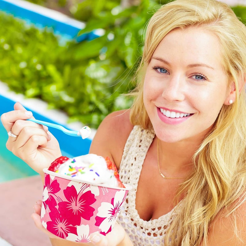 HOWAF 24pcs Hibiscus Tropical Ice Cream Bowls Summer Hawaiian Aloha Party Supplies Disposable Treat Snack Cups Paper Hibiscus Flowers 8 oz Dessert Bowls for Tiki Luau Party Supplies Favors - Image 4