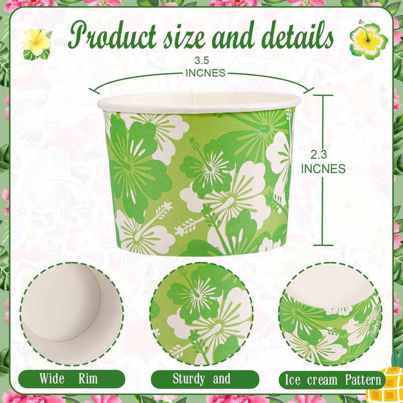 HOWAF 24pcs Hibiscus Tropical Ice Cream Bowls Summer Hawaiian Aloha Party Supplies Disposable Treat Snack Cups Paper Hibiscus Flowers 8 oz Dessert Bowls for Tiki Luau Party Supplies Favors - Image 2