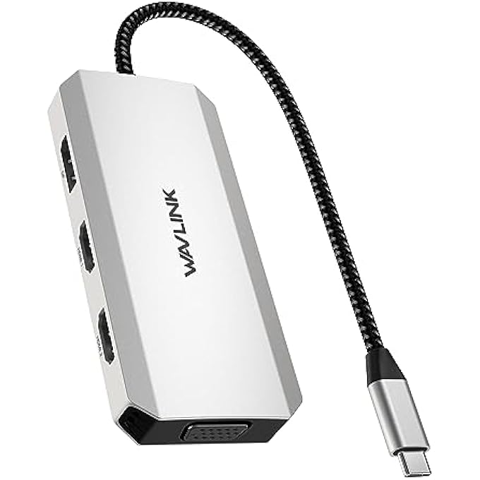 WAVLINK USB-C DUAL HDMI ADAPTER 4K@60HZ, 7-IN-1 LAPTOP DOCKING STATION WITH 2XHDMI, 1XDISPLAYPORT, VGA, USB-C HDMI SPLITTER FOR 4 DISPLAYS, 3XUSB 2.0, MULTIPLE MONITOR HUB FOR MACBOOK/DELL/HP/LENOVO - Image 1