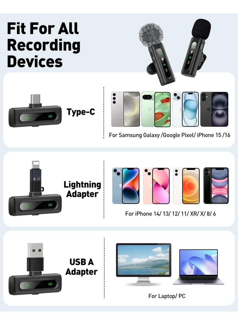 XICEN Lavalier Microphone Wireless for Type-C/iPhone/iPad/Android Phone/Tablet/PC, Mini Clip-on Mics with Rotatable Clip & Denoise Recording for Vlog/ Tiktok/ Youtube/ Video Recording/Live - Image 2