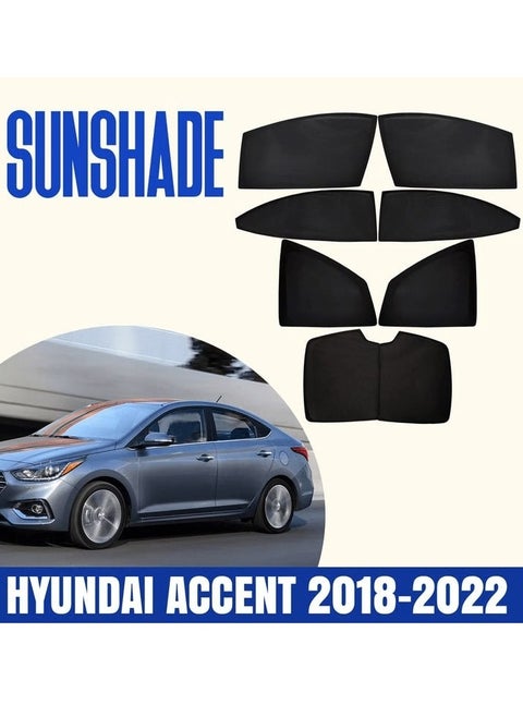 7-Piece Custom High Quality Car SunShade Set for HYUNDAl ACCENT 2018-2022, Full Window Protection, UV Blocker for Front, Side, and Rear Windows