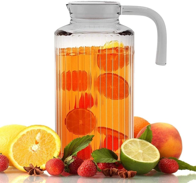 JIRLY Glass Pitcher with Lid 1.5L Beverage Serveware and Storage Container for Hot Liquids or Cold Drinks. Fridge Pitcher, Juice Container, Water Jug - Image 1