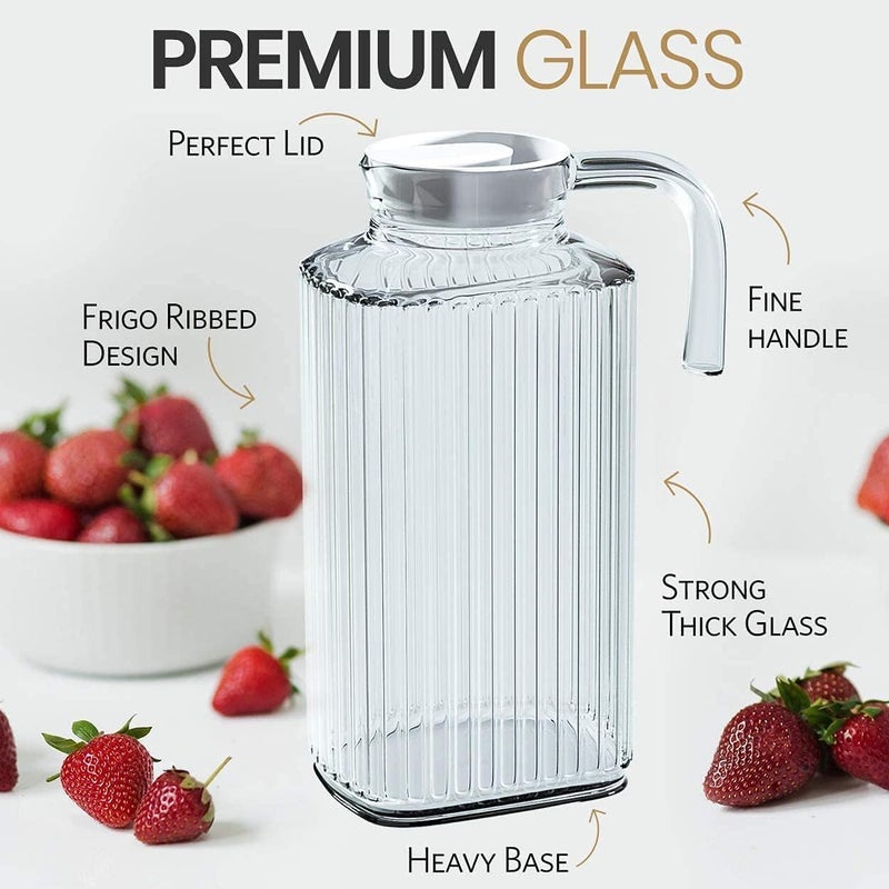 JIRLY Glass Pitcher with Lid 1.5L Beverage Serveware and Storage Container for Hot Liquids or Cold Drinks. Fridge Pitcher, Juice Container, Water Jug - Image 3