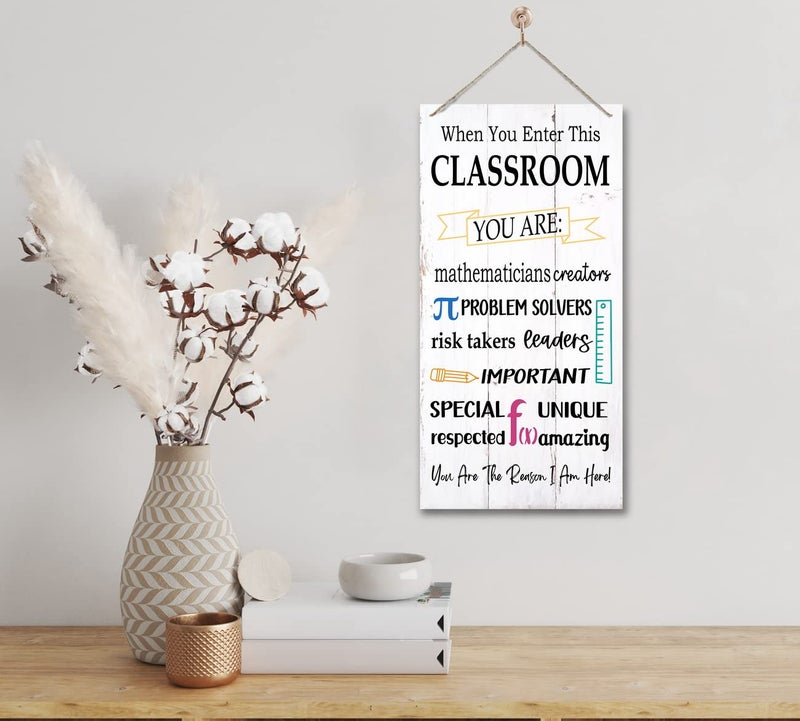 Gkwa Motivational Classroom Signs Decor, When You Enter This Classroom, Hanging Wood Sign Classroom Décor, Rustic Classroom Wall Décor, Math Teacher Sign, Mathematics Sign, Math Teacher Appreciation Gift - Image 4