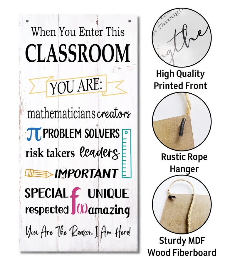 Gkwa Motivational Classroom Signs Decor, When You Enter This Classroom, Hanging Wood Sign Classroom Décor, Rustic Classroom Wall Décor, Math Teacher Sign, Mathematics Sign, Math Teacher Appreciation Gift - Image 3