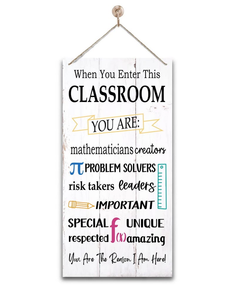 Gkwa Motivational Classroom Signs Decor, When You Enter This Classroom, Hanging Wood Sign Classroom Décor, Rustic Classroom Wall Décor, Math Teacher Sign, Mathematics Sign, Math Teacher Appreciation Gift - Image 1