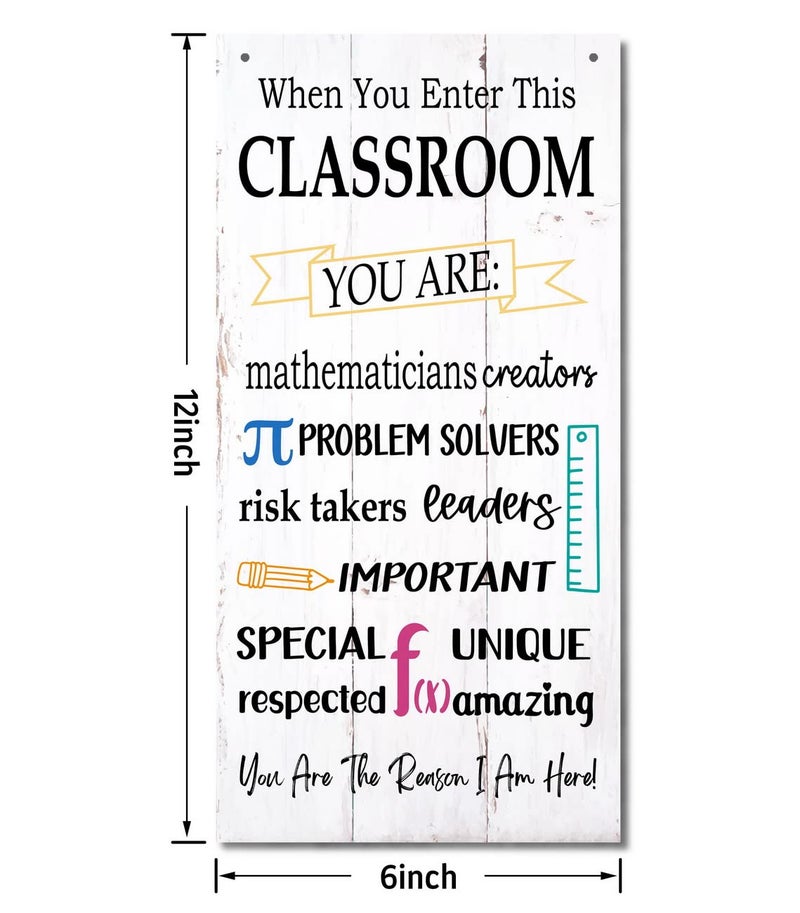 Gkwa Motivational Classroom Signs Decor, When You Enter This Classroom, Hanging Wood Sign Classroom Décor, Rustic Classroom Wall Décor, Math Teacher Sign, Mathematics Sign, Math Teacher Appreciation Gift - Image 2