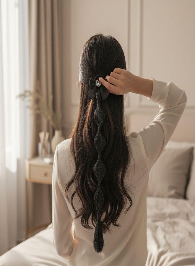 LIGHTER HOUSE طوق شعر بتصميم كرتوني من LIGHTER HOUSE KUROMI مع ضفيرة، هدية مثالية لأعياد ميلاد الأطفال أو كهدية تذكارية، وإكسسوارات للحفلات (قطعتان). اللون: مزيج من الأسود والبنفسجي. - Image 5