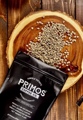 Primos Coffee Co. حبوب القهوة الخضراء غير المحمصة لتحميص دفعات صغيرة من قهوة أرابيكا نيكاراغوية من الدرجة الخاصة بنكهة سلسة وحلوة ومتوازنة 3 رطل من نوع كاتورا - Image 1