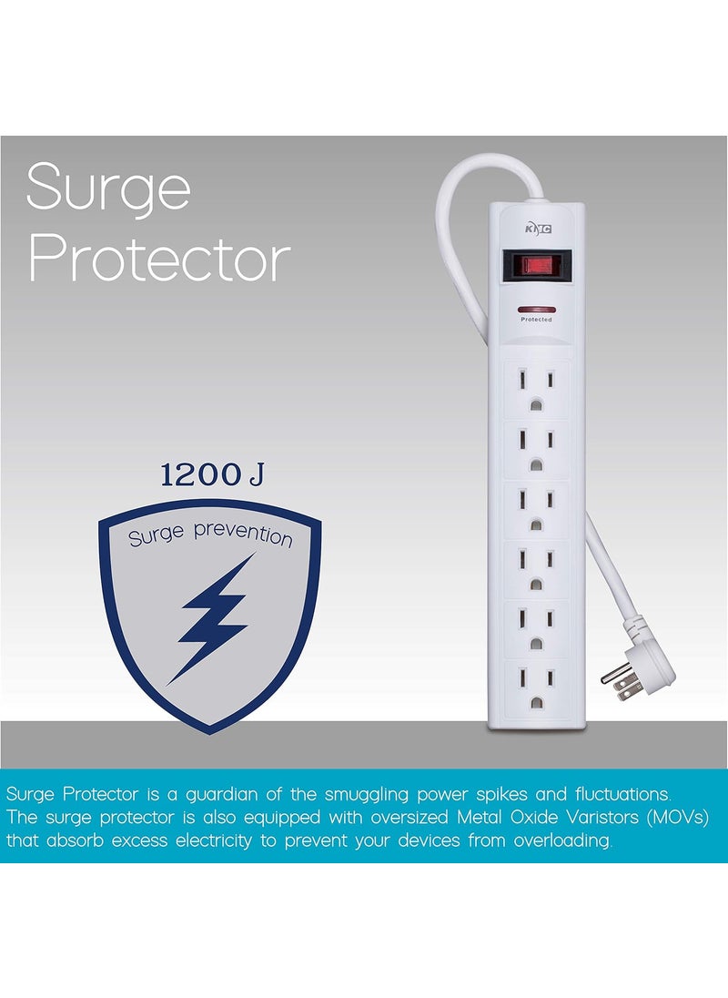 KMC KMC 6Outlet Surge Protector Power Strip with 15Foot Cord 1200 Joule Overload Protection  - Image 2