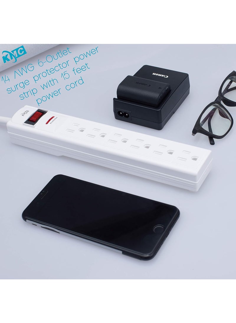KMC KMC 6Outlet Surge Protector Power Strip with 15Foot Cord 1200 Joule Overload Protection  - Image 5