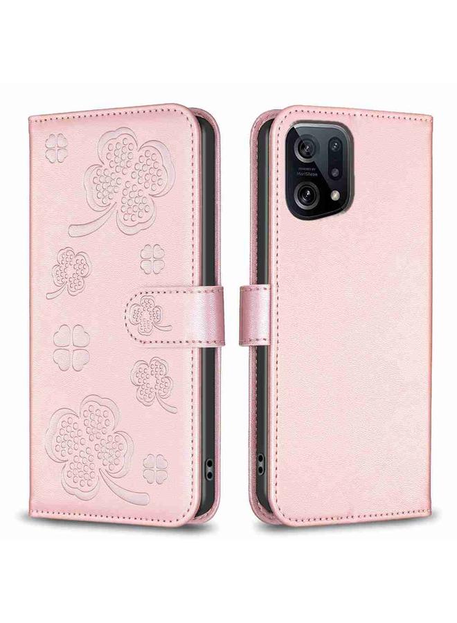 S-TOP Case For OPPO Find X5 Four-leaf Embossed Leather Phone Case - Image 1
