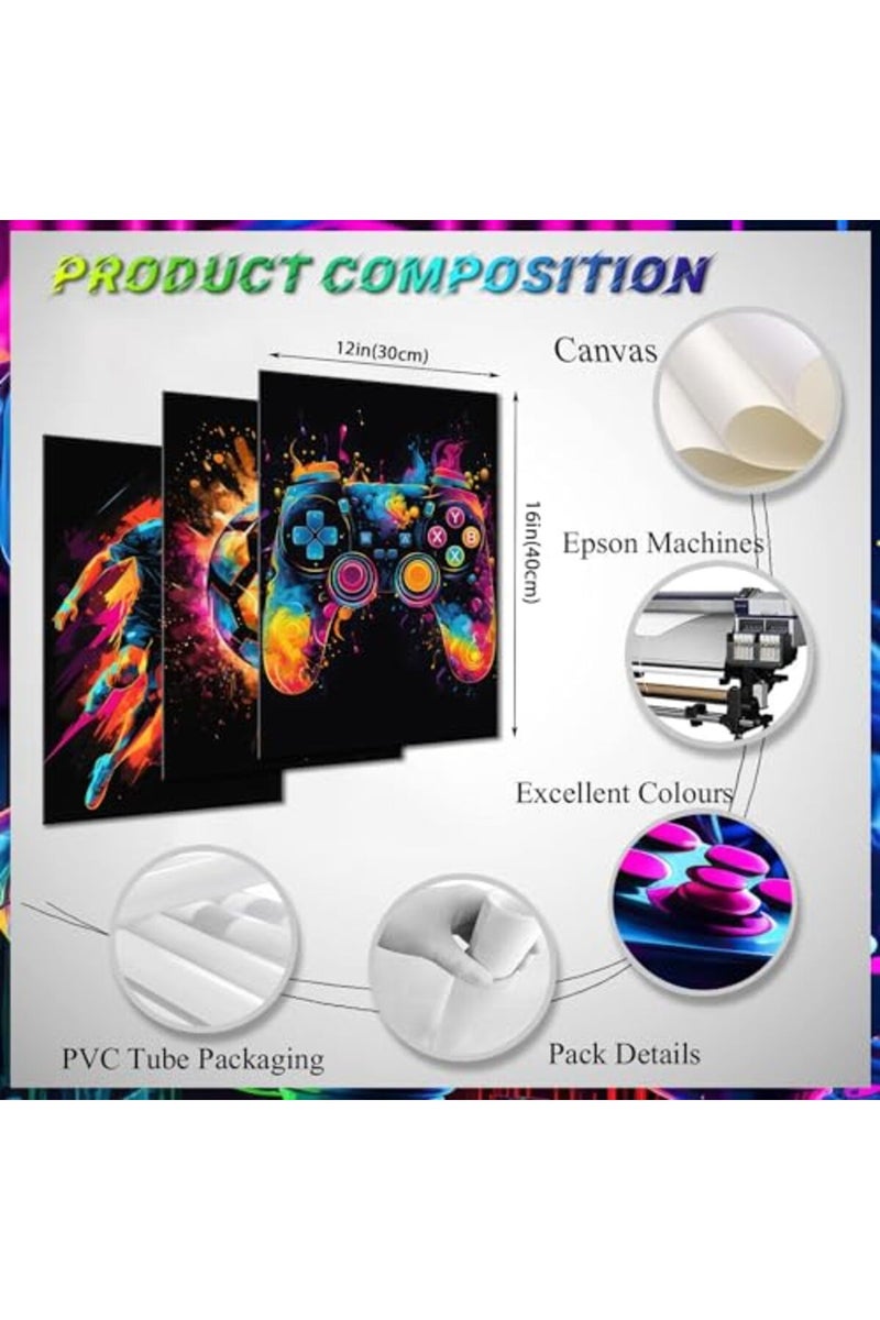BGFCE Canvas Wall Art Decor, Paintings Art Game Controller Color Splash Ink Canvas Painting, Posters for Room Aesthetic, Soccer Canvas Wall Art for Boys Room Decor 12×16 - Unframed Set of 3 - Image 3