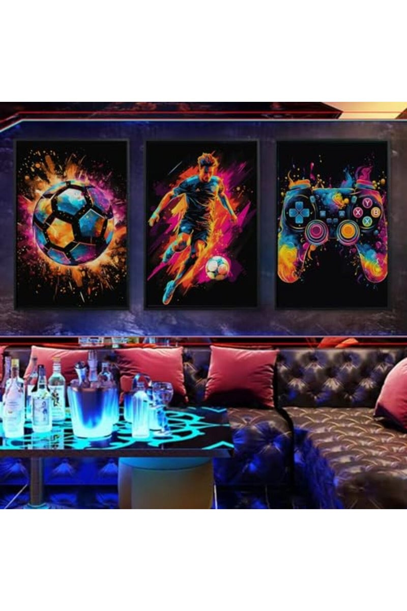 BGFCE Canvas Wall Art Decor, Paintings Art Game Controller Color Splash Ink Canvas Painting, Posters for Room Aesthetic, Soccer Canvas Wall Art for Boys Room Decor 12×16 - Unframed Set of 3 - Image 4