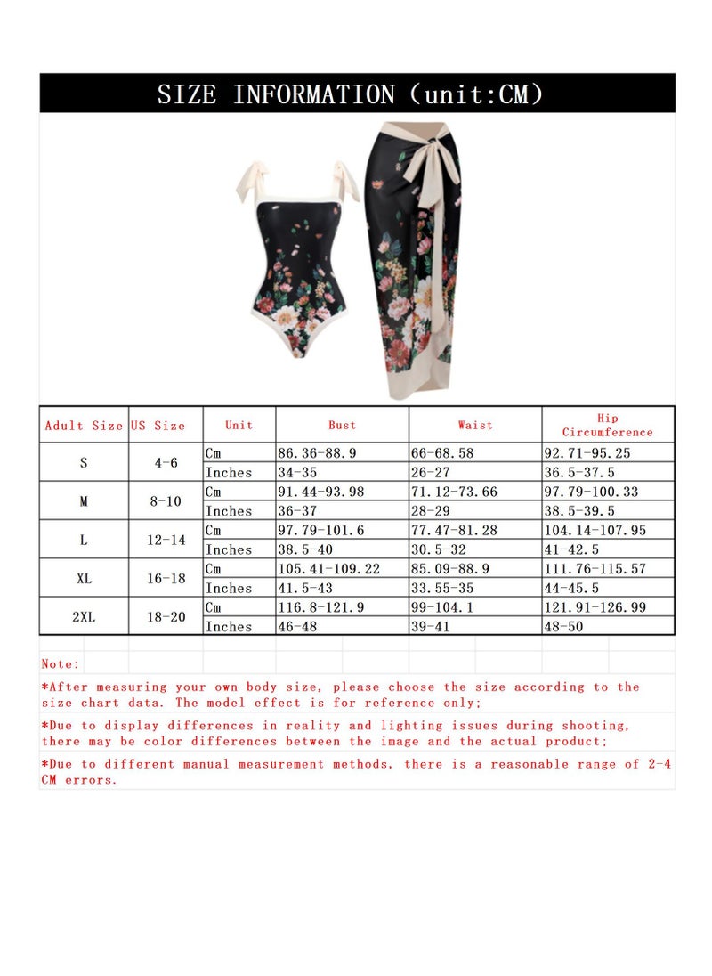 2-Piece Women Swimsuit With Beach Cover Ups Long Wrap Skirt Bathing Suit Swimwear Holiday Beach Dress Female Retro Swimwear Vintage Surf Wear Summer