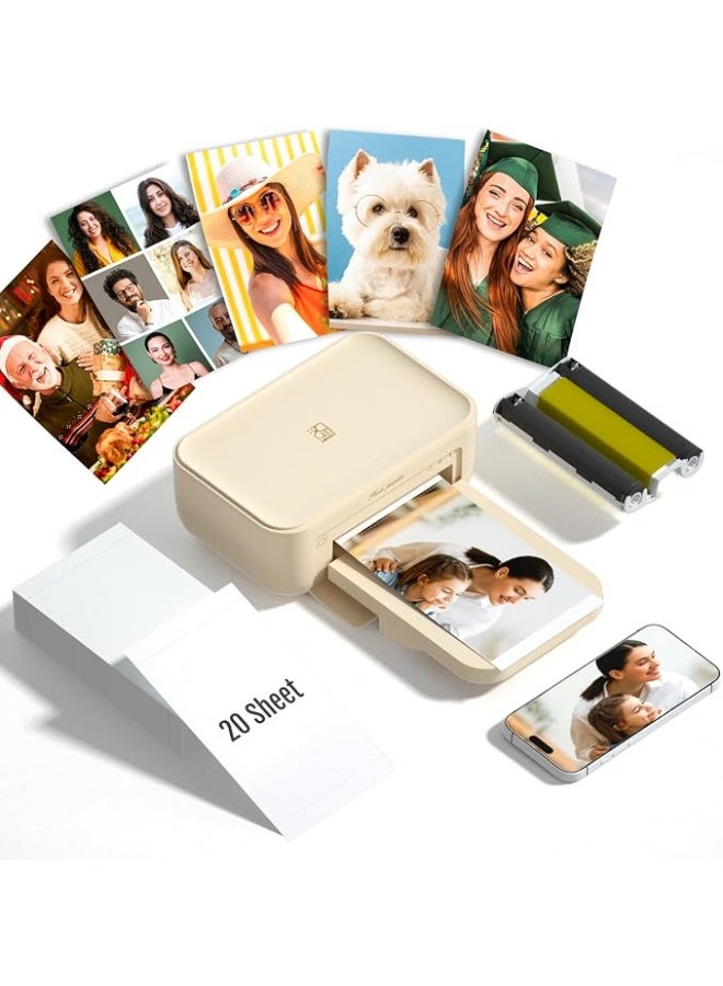 HPRT CP4100 Photo Printer - Plus 4x6 Bluetooth Instant Picture Printer with 20 Sheets & Ribbon - Wi-Fi, Premium Dye Sublimation - 300 DPI Display Resolution - Editing App for Fun, Creative Photos Beige Color - Image 1