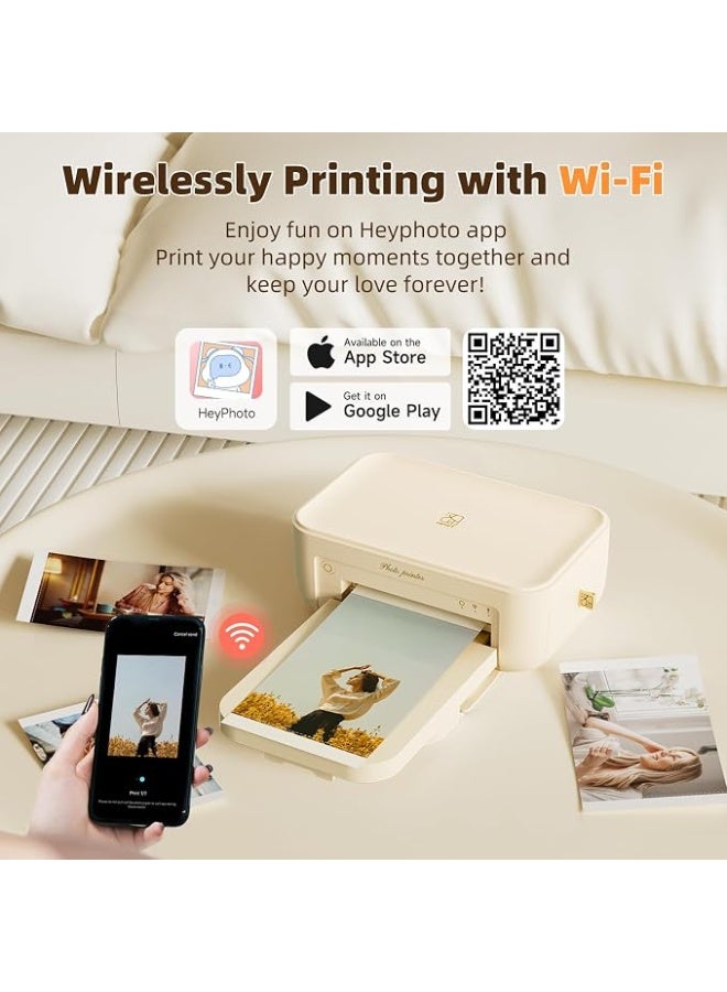 HPRT CP4100 Photo Printer - Plus 4x6 Bluetooth Instant Picture Printer with 20 Sheets & Ribbon - Wi-Fi, Premium Dye Sublimation - 300 DPI Display Resolution - Editing App for Fun, Creative Photos Beige Color - Image 2