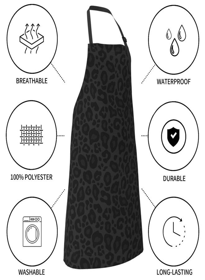 Perinsto Black Leopard Animal Print Waterproof Apron With 2 Pockets Kitchen Chef Aprons Bibs For Cooking Baking Painting Gardening Grooming - Image 5