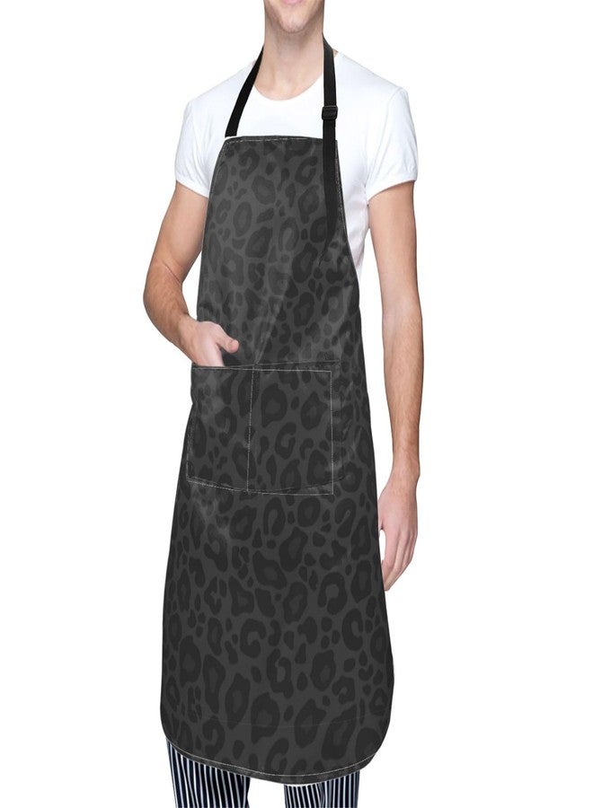 Perinsto Black Leopard Animal Print Waterproof Apron With 2 Pockets Kitchen Chef Aprons Bibs For Cooking Baking Painting Gardening Grooming - Image 2
