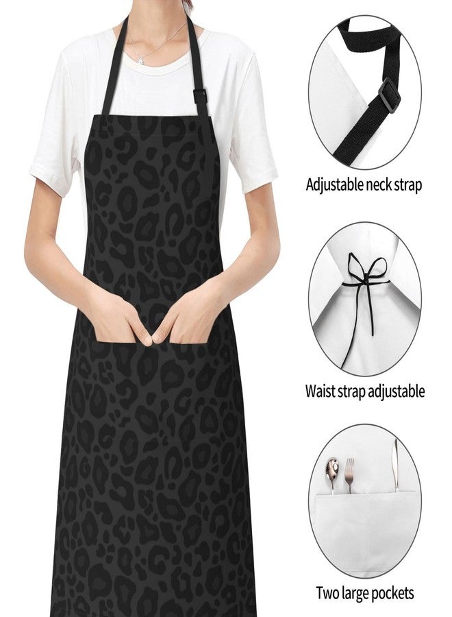 Perinsto Black Leopard Animal Print Waterproof Apron With 2 Pockets Kitchen Chef Aprons Bibs For Cooking Baking Painting Gardening Grooming - Image 3