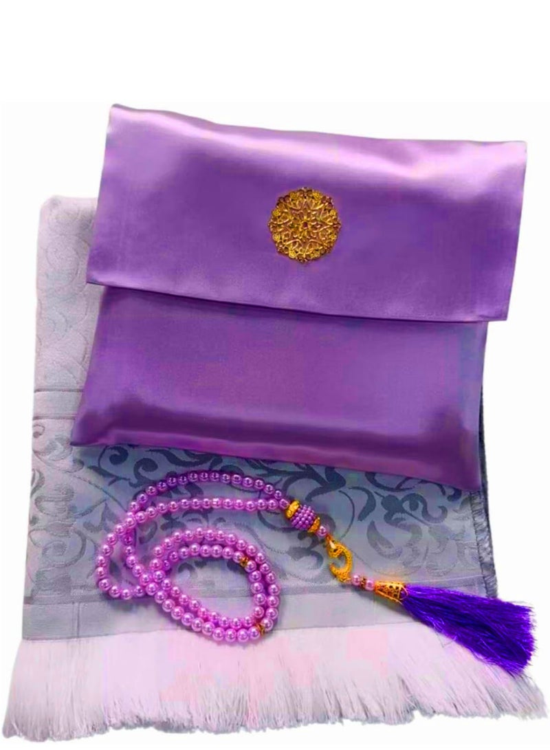 Home Smart Prayer Mat with Prayer Beads and Storage Pouch Portable Mat for Travel Ramadan Ideal Gift for Men and Women - Image 1