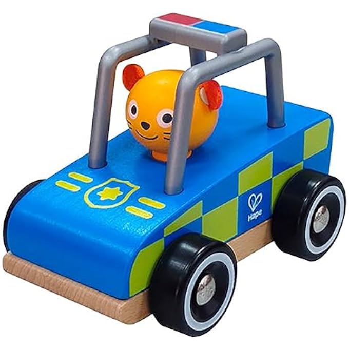 WILD RIDERS VEHICLE - POLICE CAR | WOODEN PUSH AND GO CAR | ARTICULATED FEATURES FOR ROLE-PLAY | DEVELOPS FINE MOTOR SKILLS | SAFE AND DURABLE TOY FOR AGES 18+ MONTHS - Image 1