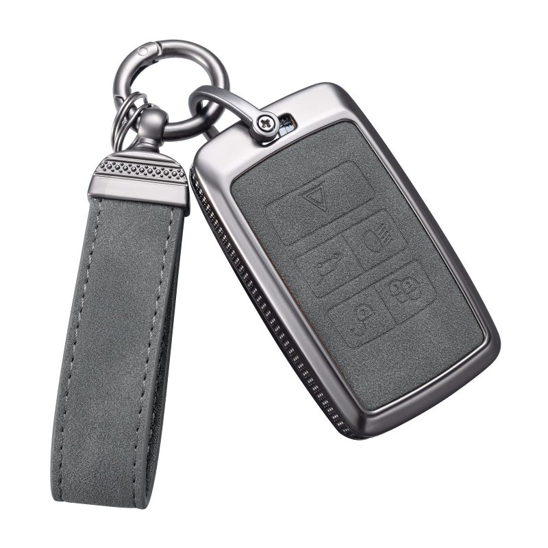 يويوي غطاء مفتاح لاند روفر مع سلسلة مفاتيح غلاف جلد واقي متوافق مع لاند روفر فوغ ورينج ديسكفري روفر سبورت موديل 2 رمادي