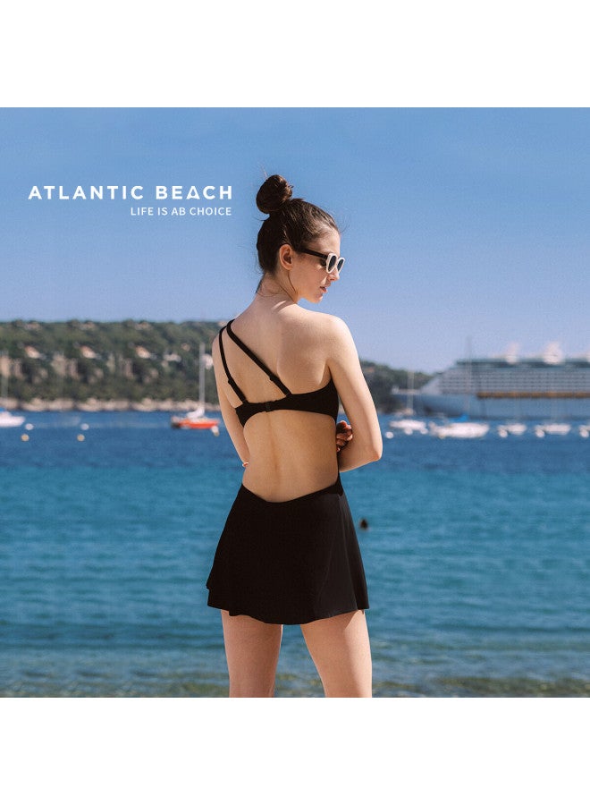 Atlanticbeach  New One-piece Hot Spring Swimsuit For Women Little Black Dress Style Swimwear Beach Vacation Style - Image 4