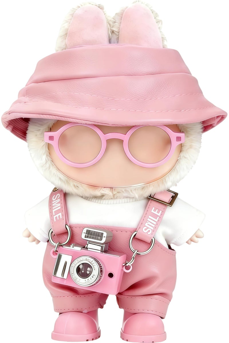 VVQUI Clothes for LABUBU 17cm Doll NO Doll 6Piece Set Hat Overalls Shirt Camera Glasses Shoes Outfit for LABUBU Premium Dolls Accessories for LABUBU Light Pink - Image 3