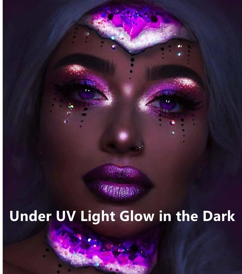 Go Ho UV Blacklight Neon Purple Face Body Paint,Water Based Bright Color Neon Fluorescent Body Paint with Cushion Applicator,Glow In The Dark Under UV Lighting Party Halloween Makeup Washable - Image 3