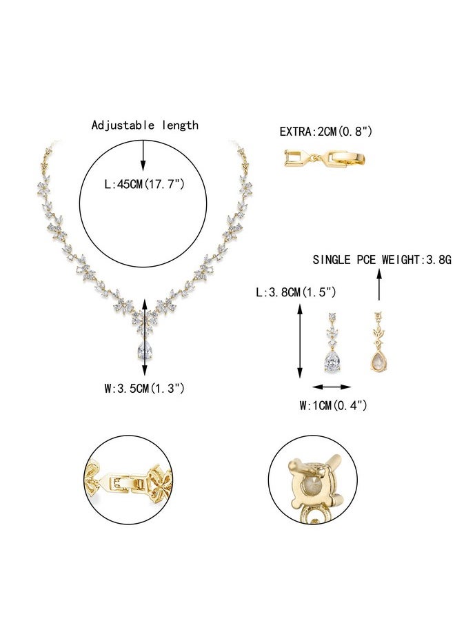 EVER FAITH Bridal Jewelry Set For Bride 14K Gold Plated Gorgeous Marquise Cubic Zirconia Flower Necklace Dangle Earrings Sets Wedding Bridal Prom Party Jewellry  - Image 5