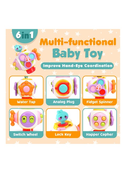Busy Cube for Toddlers1-3, Sensory Busy Activity Cube Spinner Toy Baby Busy Board Montessori Busy Cube Travel Essential Toys Busy Activity Cube Sensory Busy Cube for 1 2 3 year old Kids on the Go