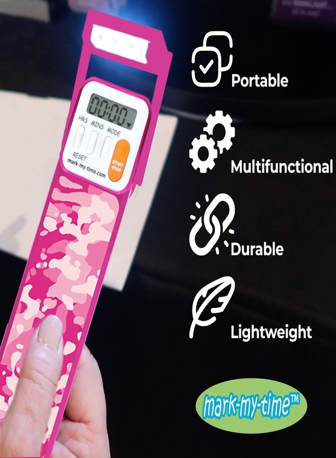 Mark-My-Time Digital Bookmark and LED Book Light - Timer and Bookmark for Kids with LED Book Light, Cool Bookmarks and Reading Incentives, Christmas Gift & Stocking Stuffer - Pink Camo - Image 3
