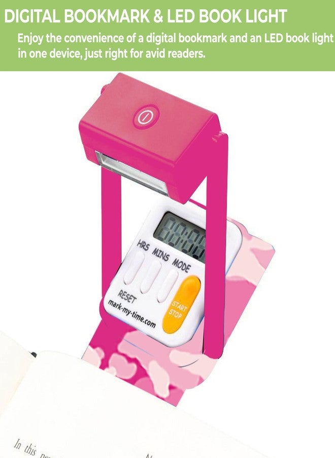 Mark-My-Time Digital Bookmark and LED Book Light - Timer and Bookmark for Kids with LED Book Light, Cool Bookmarks and Reading Incentives, Christmas Gift & Stocking Stuffer - Pink Camo - Image 5