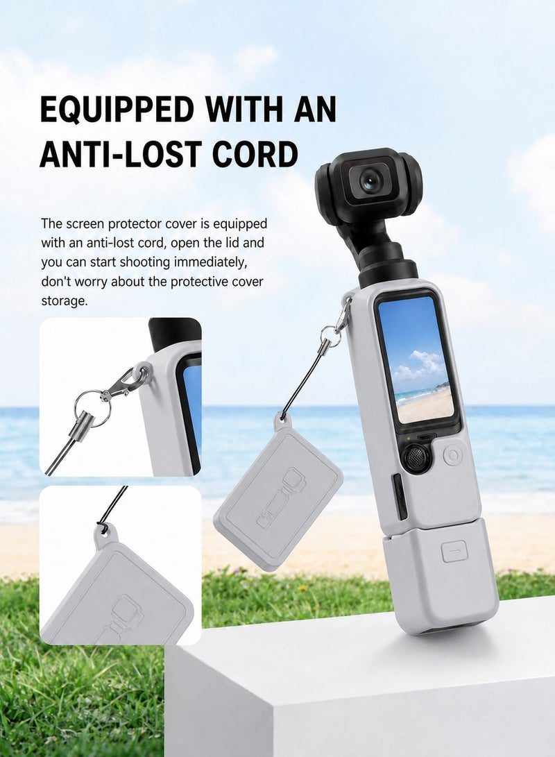 سجيت طقم ملحقات DJI OSMO جيب 4، غطاء حماية سيليكوني، واقي شاشة زجاجي مقسى، واقي عدسة (رمادي) - Image 5