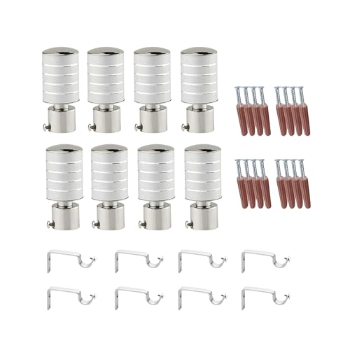 Welson Stainless Steel Curtain Bracket with Support 1 Inch Rod Pocket Finials Rod Support Fittings, Curtain Rod Holder (4 Pair Silver) - Durable Window Decor Solution for Elegant Home Interiors - Image 1