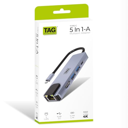 TAG 5 in 1 Type C Multiport Adapter Hub with 4K HDMI, USB-C 100W Power Delivery, Gigabit Ethernet 1000 Mbps port | 2x USB 3.0 5Gbps Transfer Speed | Metal Body | Supports PC, Macbook, Laptops, Tablets - Image 4